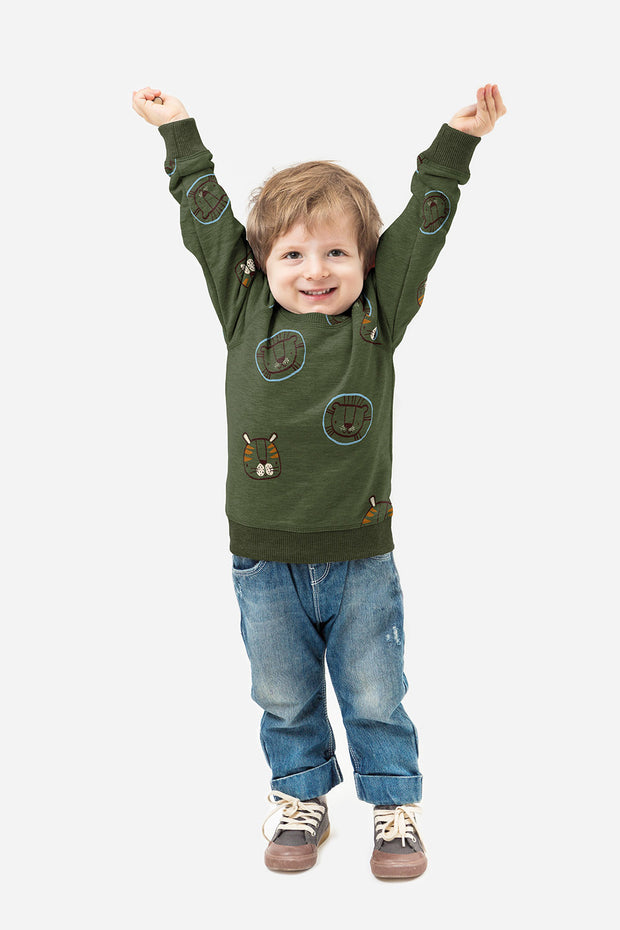 French Terry tissu lions Vert kaki