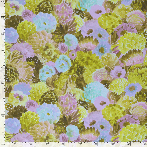 Viscose Satin tissu fleurs Bleu clair