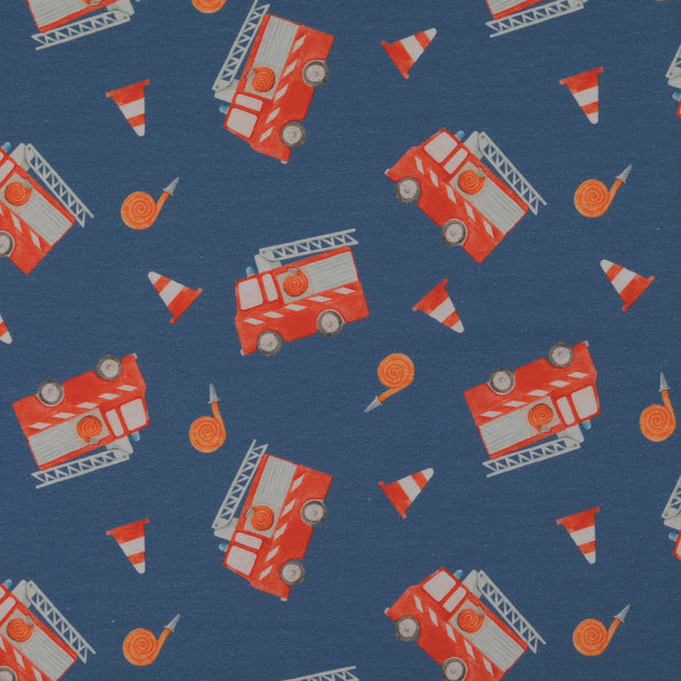 Cotton Jersey fabric Firetrucks 