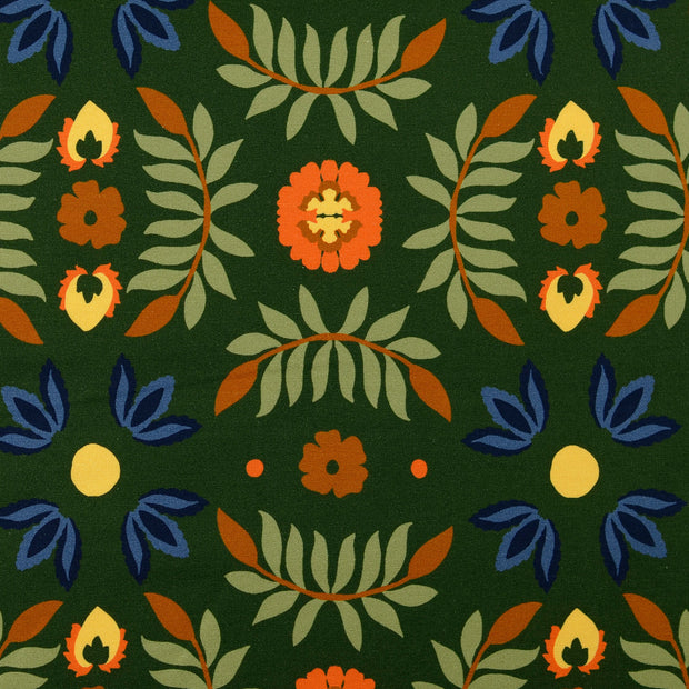 French Terry tissu fleurs Vert Olive