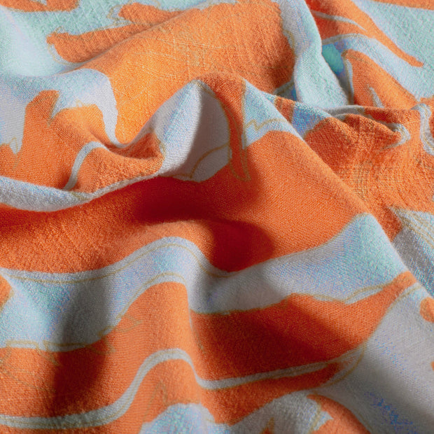 Viscose Lin Chaine et Trame tissu fleurs Bleu clair
