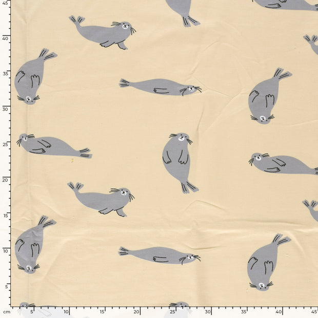 French Terry fabric Animals Beige