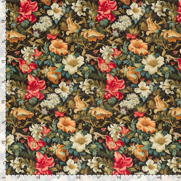 Panama tissu fleurs Noir