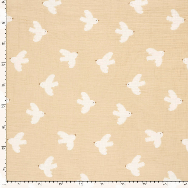 Double gaze tissu oiseaux Beige