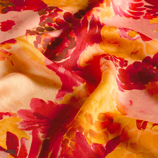 Viscose Satin tissu fleurs Saumon
