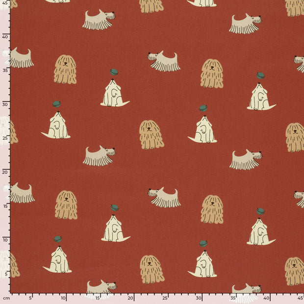 Cotton Poplin fabric Dogs Red