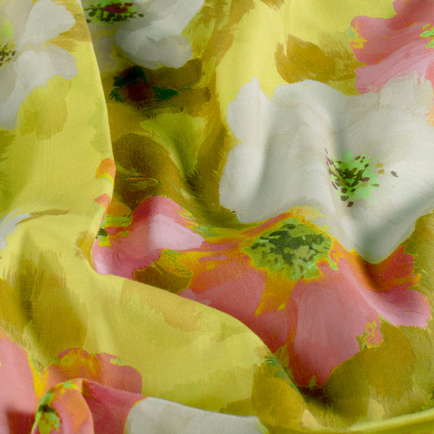 Voile fabric Flowers Oker