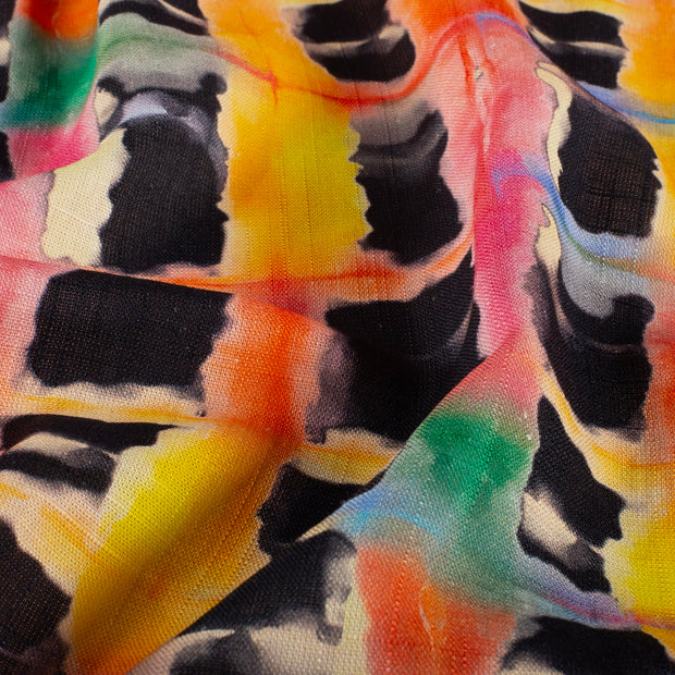 Woven Viscose Linen fabric Abstract Navy
