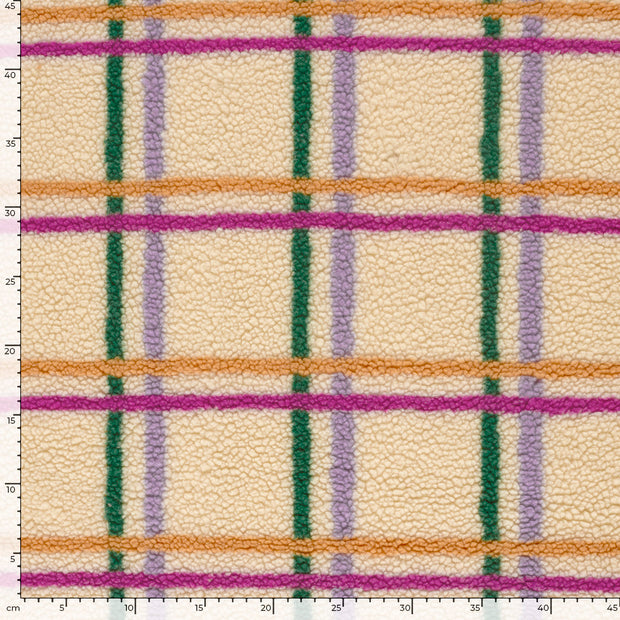 Sherpa Fleece fabric Checks Beige