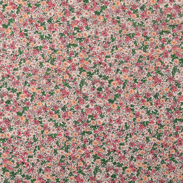 Voile tissu fleurs Rose
