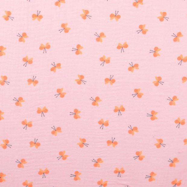 double gaze tissu papillons rose