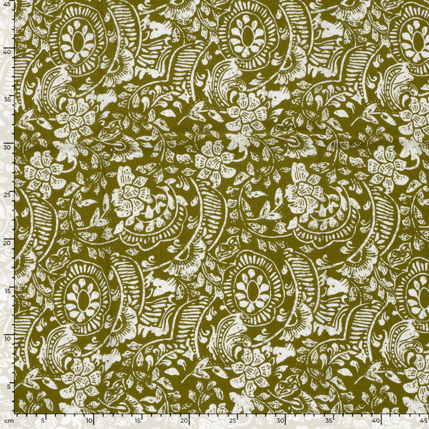 Borken Crepe fabric Abstract Khaki Green