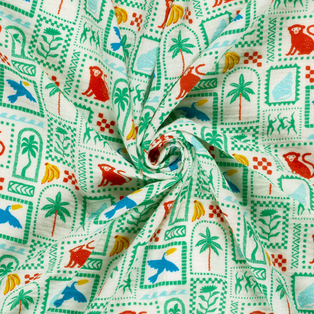 Muslin fabric Off White printed 