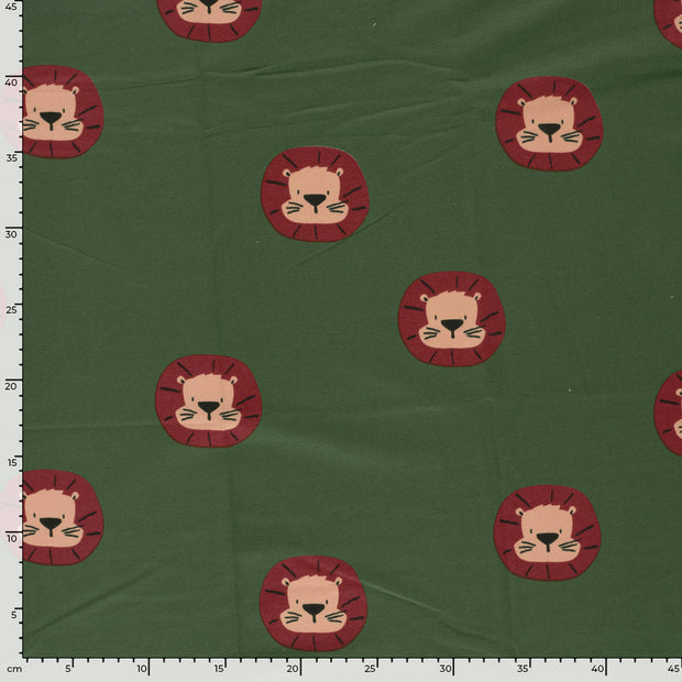 French Terry fabric Lions Dark Green