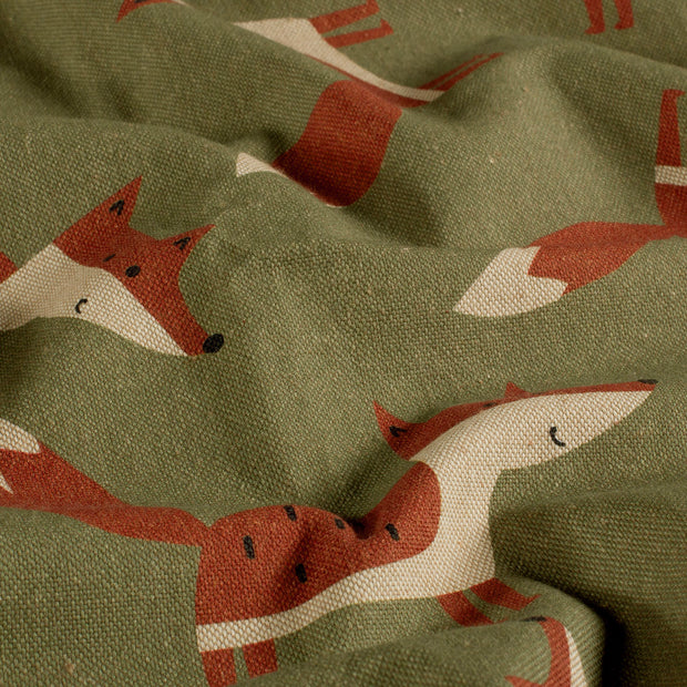 Linen Look fabric Foxes Dark Green