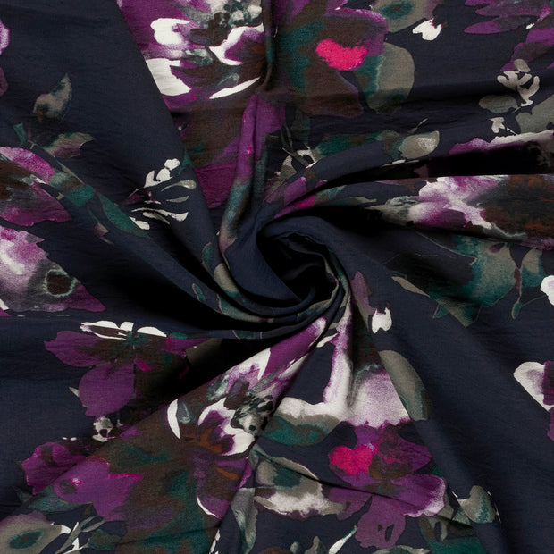 Viscose Nylon Crepe fabric Dark Indigo printed 