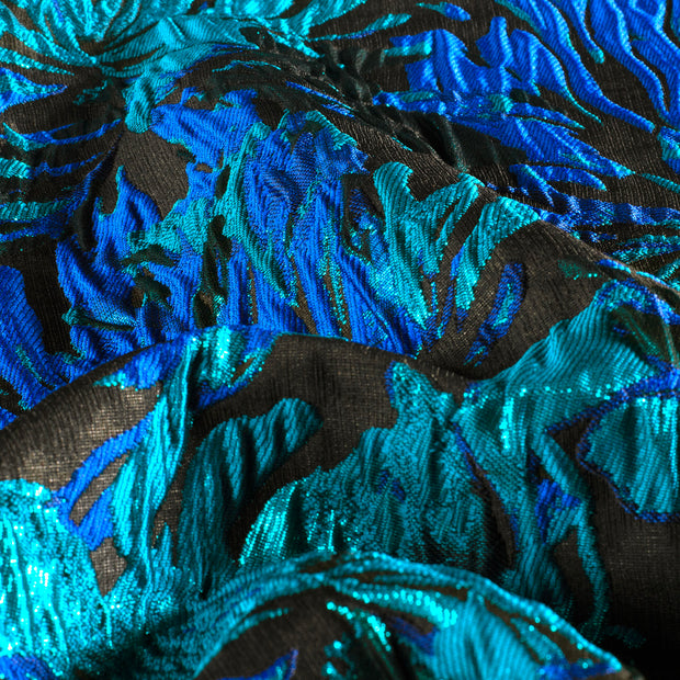 Jacquard tissu fleurs Bleu Canard