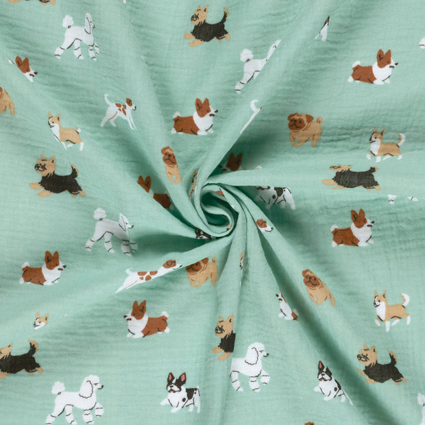 Muslin fabric Baby Blue printed 