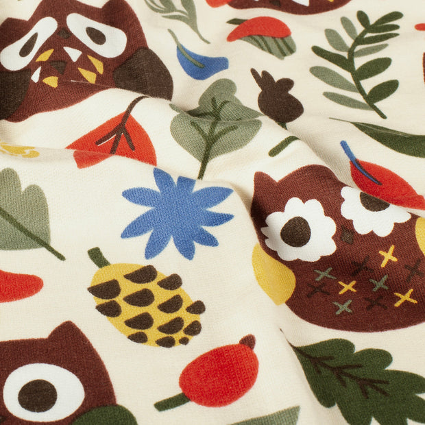 French Terry fabric Owls Beige