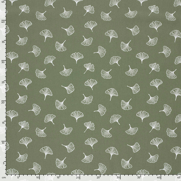 Popeline de Coton tissu Feuilles Vert Olive