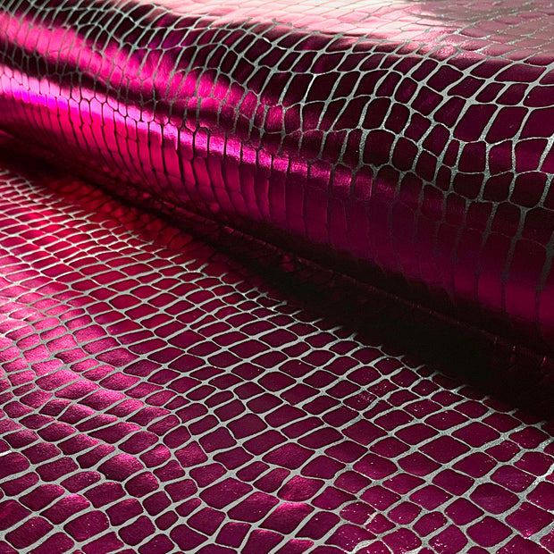 Lamé fabric Crocodiles Fuchsia