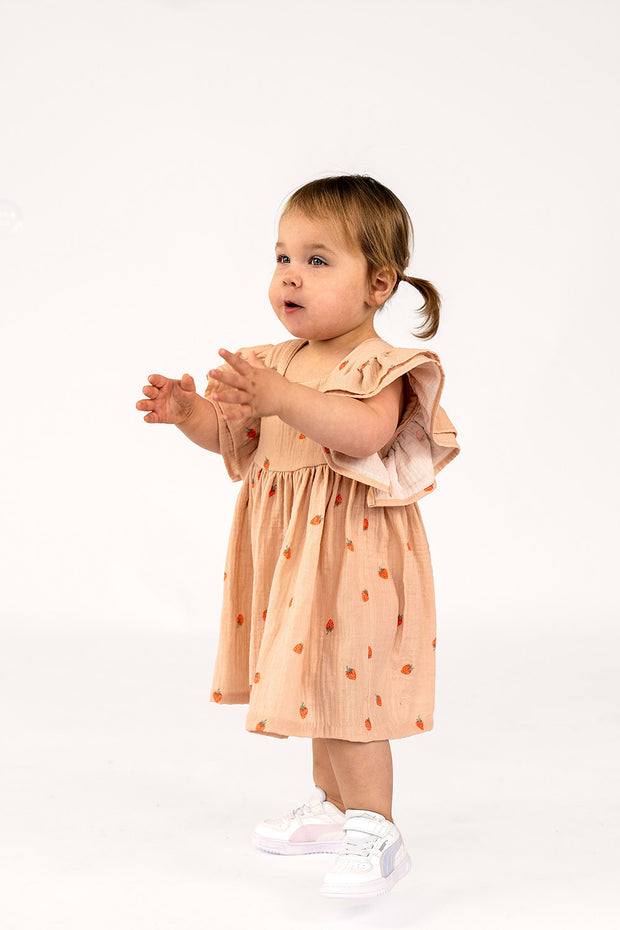 Muslin fabric Strawberries Old Pink