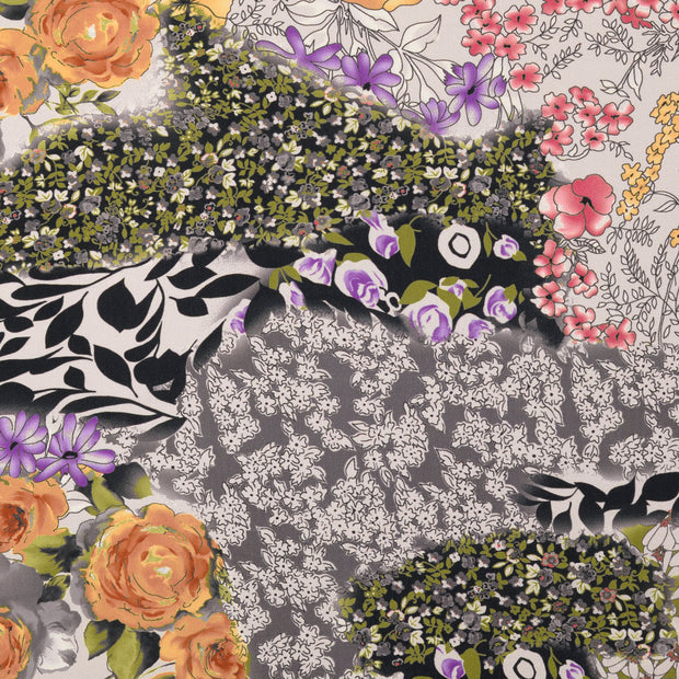 Popeline de Viscose tissu fleurs Gris