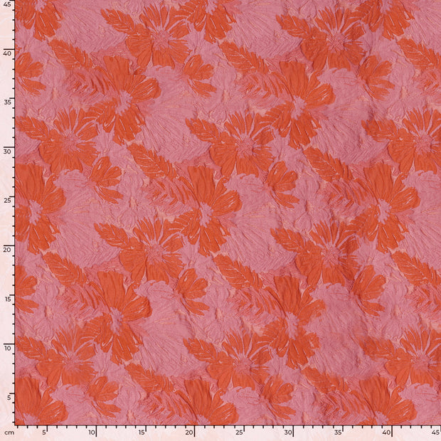 Jacquard fabric Flowers Coral