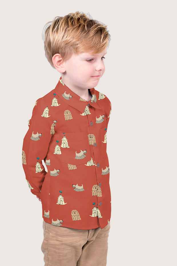 Cotton Poplin fabric Dogs Red