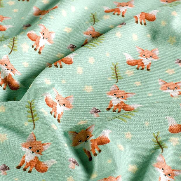 Jersey tissu renards Menthe