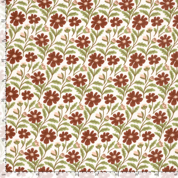 Double gaze tissu fleurs Blanc cassé