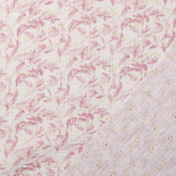 Cotton Poplin fabric Pink embroidered 
