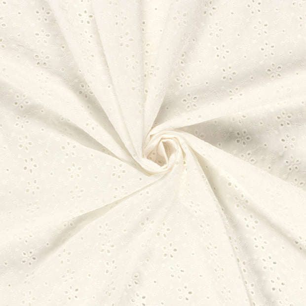 Popeline de Coton tissu Blanc cassé brodé 