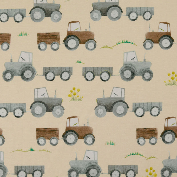 Cotton Jersey fabric Tractors Grey