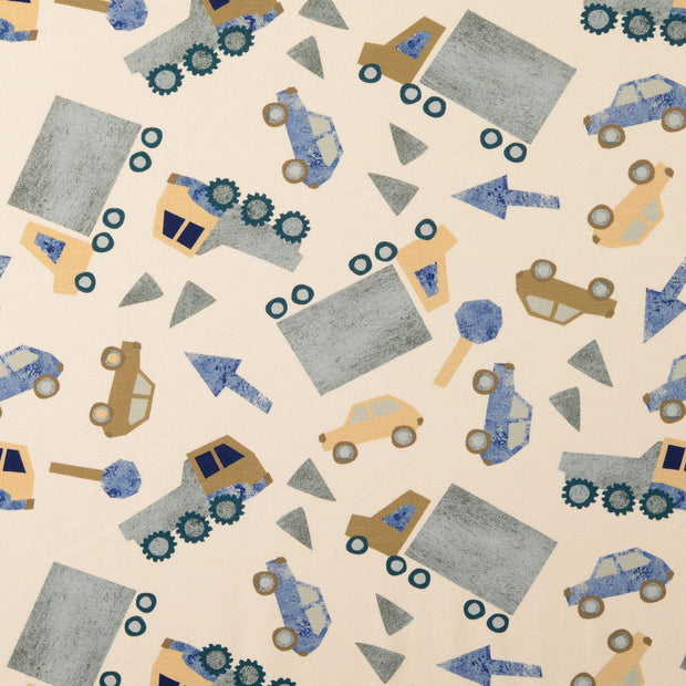 Cotton Jersey fabric Cars Off White