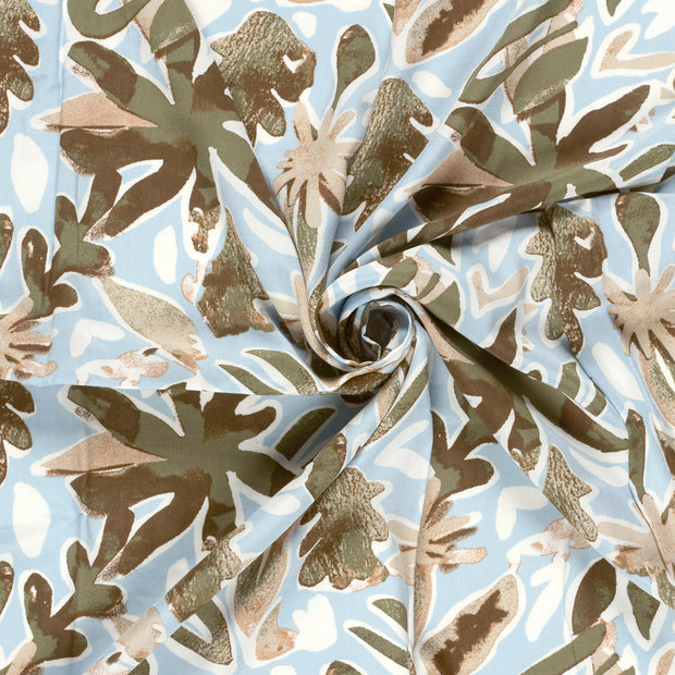 Popeline de Viscose tissu Bleu clair imprimé numérique 
