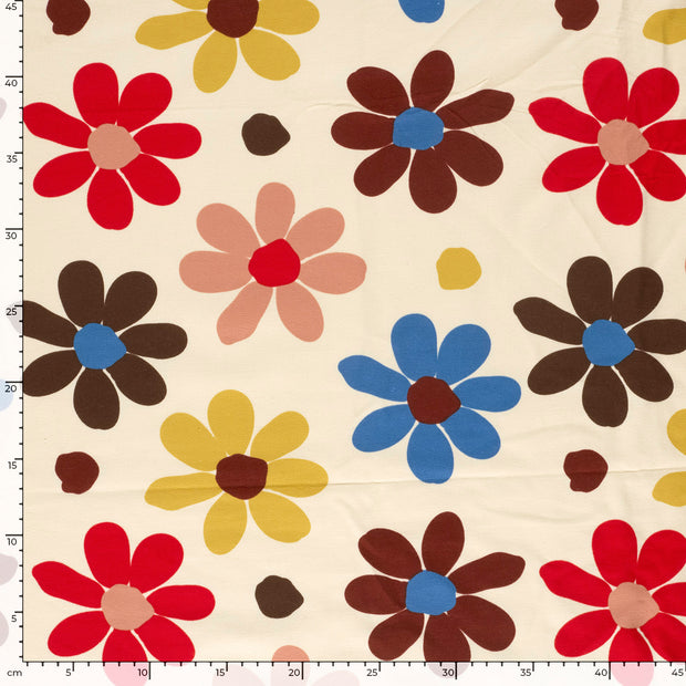 French Terry fabric Flowers Beige