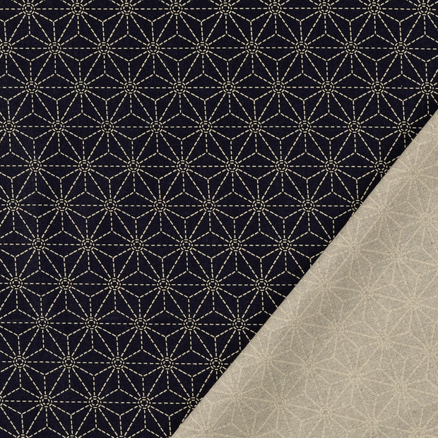 Popeline de Coton tissu Bleu Marine imprimé 
