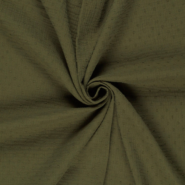 Muslin fabric Khaki Green dobby 