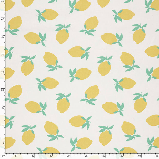 Popeline de Coton tissu fruits Blanc cassé