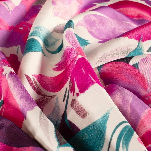 Satin Duchesse fabric Flowers Lila