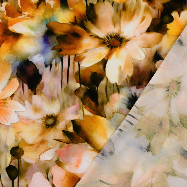 Viscose Poplin fabrik orange digital bedruckt 