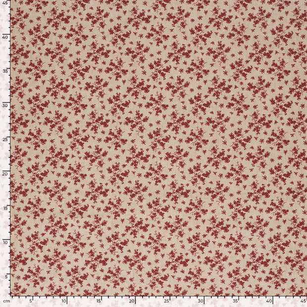 Aspect Lin tissu fleurs Rouge Bordeaux
