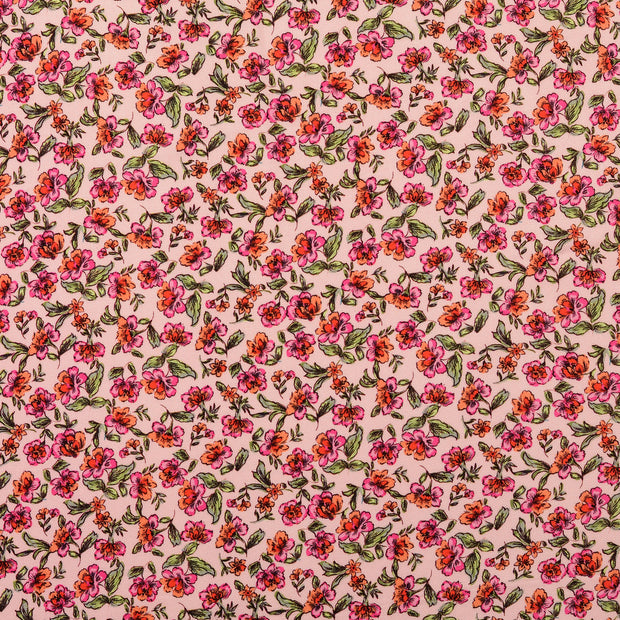 Sergé de Viscose tissu fleurs Rose clair