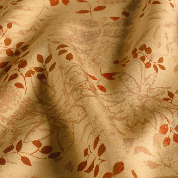 Viscose Satin fabric Leaves Camel