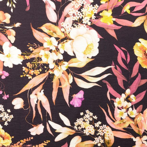 Plissé fabric Flowers Brown
