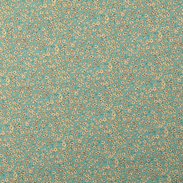 Voile tissu fleurs turquoise
