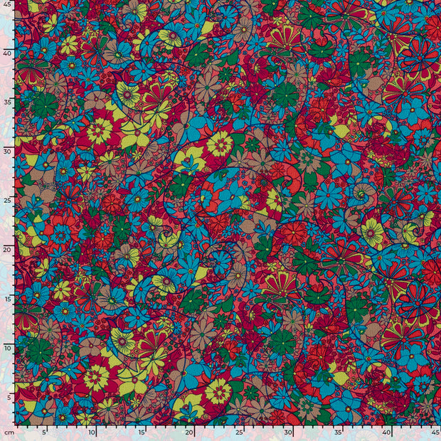 Polyester Bubble fabric Flowers Dark Red