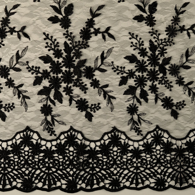 Lace fabric Flowers embroidered with border 