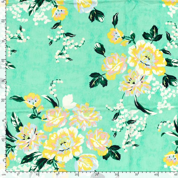 Bamboo Poplin fabric Flowers Mint